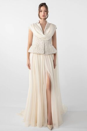 embroidered jacket and chiffon skirt set