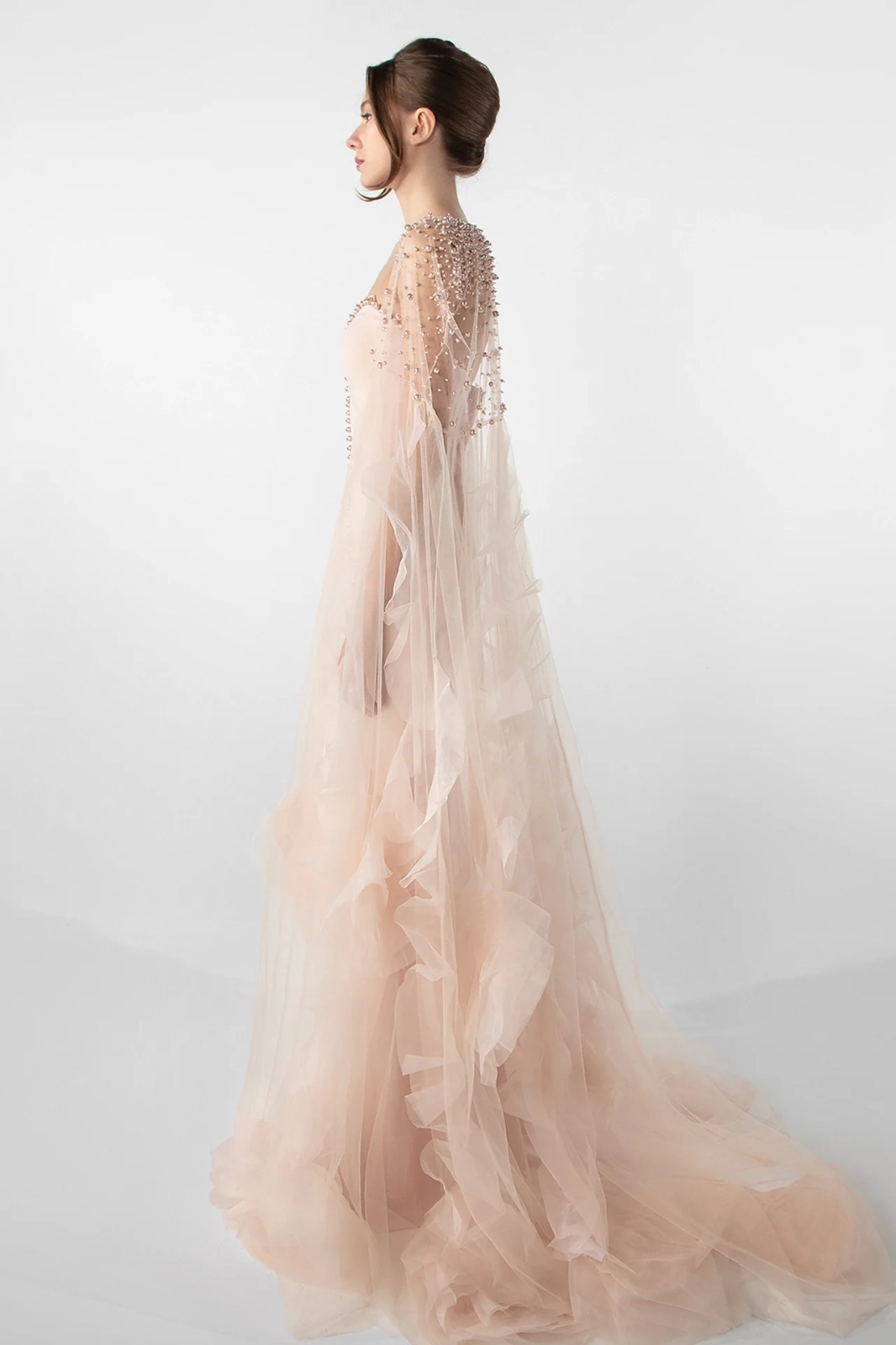 strapless dress with embroidered cape and organza flowers strapless dress with embroidered cape and organza flowers