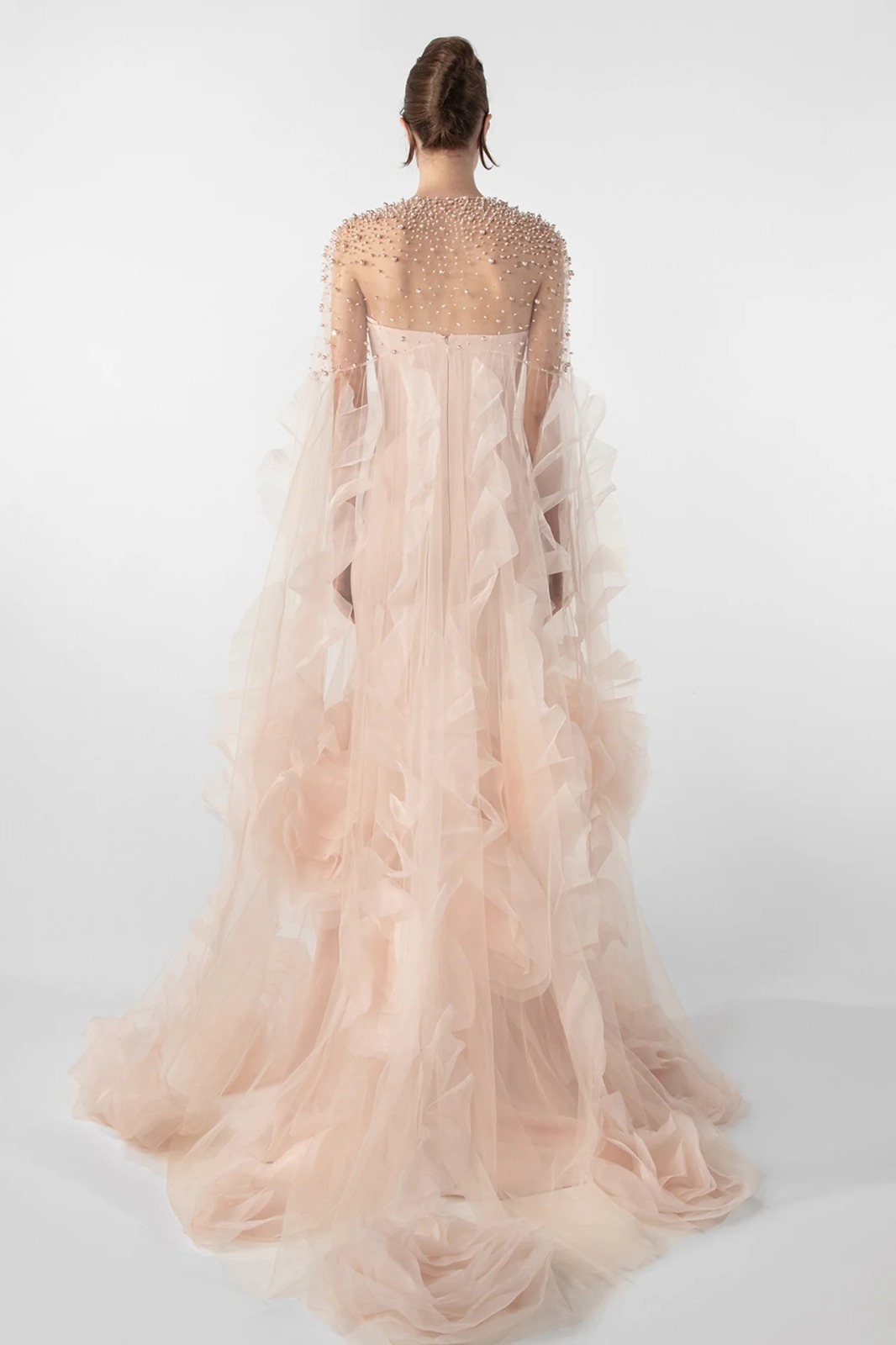 strapless dress with embroidered cape and organza flowers strapless dress with embroidered cape and organza flowers
